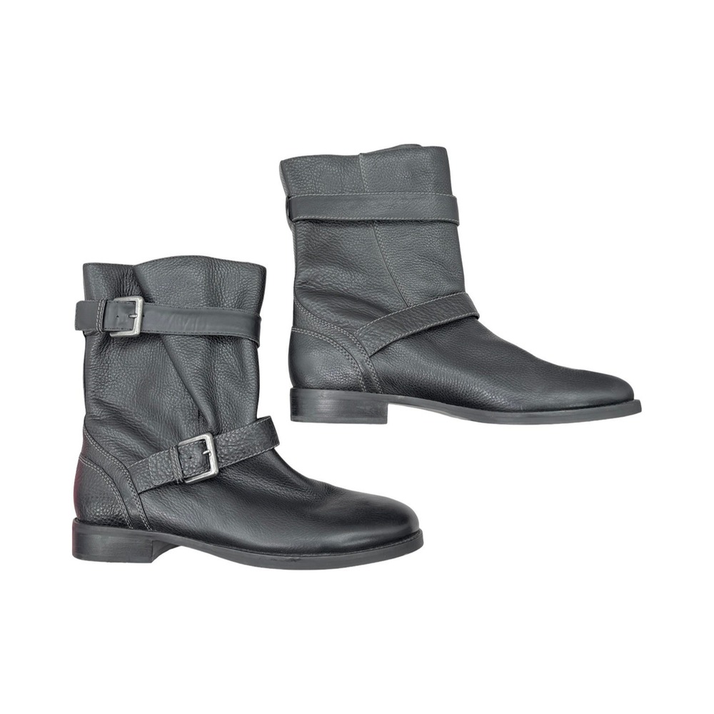 Ecco Black Leather Motorcycle Boots Size 41 / 10‎ Buckle Ankle